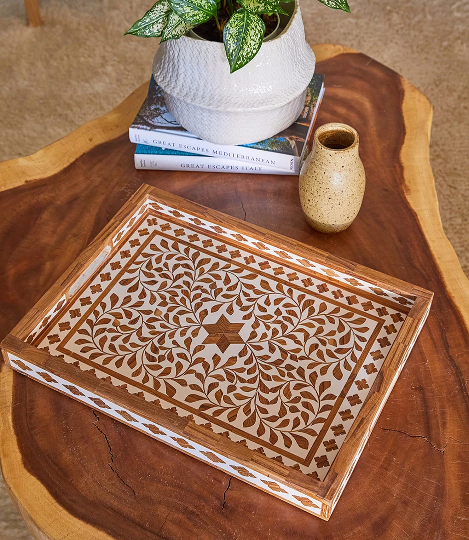 Karen Kane Wood Inlay Tray - Elegant Home Decor Piece 3 Karen Kane Wood Inlay Tray Home