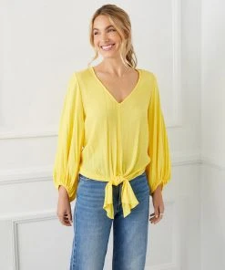 Karen Kane Lantern Sleeve Tie-Front Top