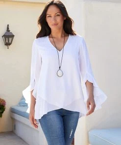 Kane Kane Ruffle Sleeve Crossover Top Tops