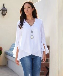 Kane Kane Ruffle Sleeve Crossover Top Tops