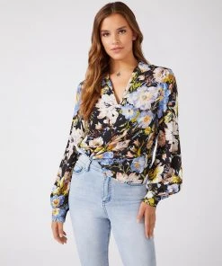 Karen Kane Petite Size Mandarin Collar Top