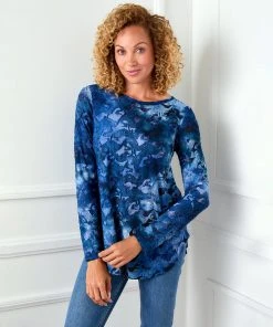 Karen Kane Tie-Dye Burnout Shirttail Top Clothing