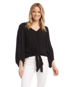 Karen Kane Lantern Sleeve Tie-Front Top