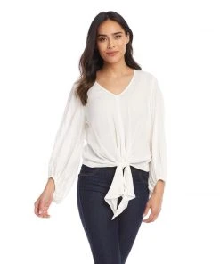 Karen Kane Lantern Sleeve Tie-Front Top Clothing