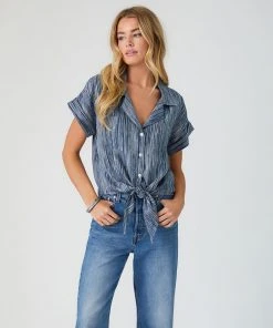 Karen Kane Roll Sleeve Tie-Front Top Clothing