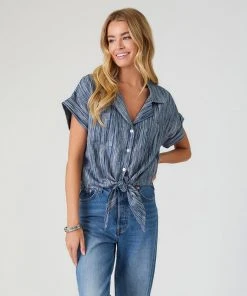 Karen Kane Roll Sleeve Tie-Front Top Clothing