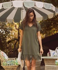 Karen Kane V-Neck Fringe Dress Clothing