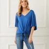 Karen Kane Flutter Sleeve Tie-Front Top Clothing
