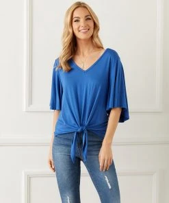 Karen Kane Flutter Sleeve Tie-Front Top Clothing