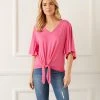 Karen Kane Flutter Sleeve Tie-Front Top Clothing