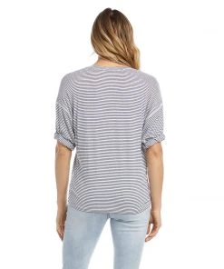 Karen Kane Petites Petite Size Stripe Roll Sleeve Tee