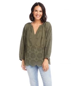Karen Kane Eyelet Border Peasant Top
