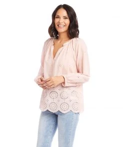 Karen Kane Eyelet Border Peasant Top Clothing