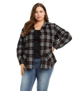 Karen Kane Plus Size Plaid Shirt Jacket