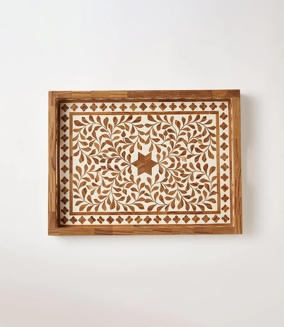 Karen Kane Wood Inlay Tray - Elegant Home Decor Piece 5 Karen Kane Wood Inlay Tray Home