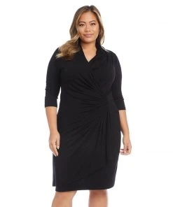 Karen Kane Plus Size 3/4 Sleeve Cascade Wrap Dress Dresses