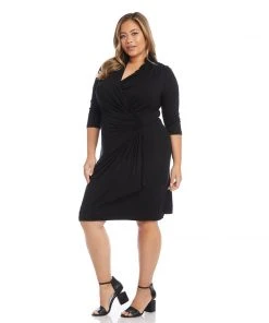Karen Kane Plus Size 3/4 Sleeve Cascade Wrap Dress Dresses