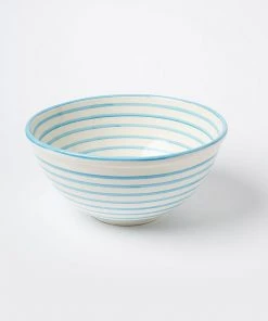 Karen Kane Turquoise Stripe Serving Bowl