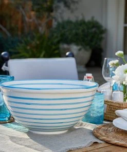Karen Kane Turquoise Stripe Serving Bowl