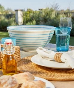 Karen Kane Turquoise Stripe Serving Bowl