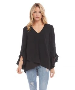 Kane Kane Ruffle Sleeve Crossover Top