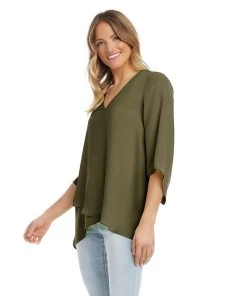 Karen Kane Bracelet Sleeve Asymmetric Top Clothing