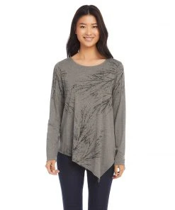 Karen Kane Petite Size Tree Print Asymmetric Top