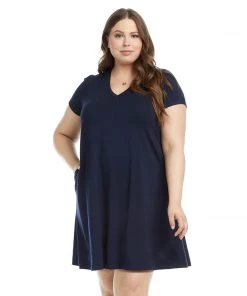 Karen Kane Plus Size Quinn V Neck Pocket Dress