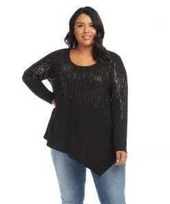 Karen Kane Plus Size Printed Asymmetric Hem Top