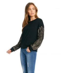 Karen Kane Petites Petite Size Sequin Sleeve Top