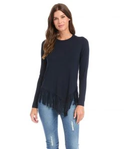 Karen Kane Petite Size Asymmetric Fringe Top