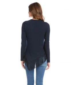 Karen Kane Petite Size Asymmetric Fringe Top
