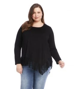 Karen Kane Plus Size Asymmetric Fringe Top