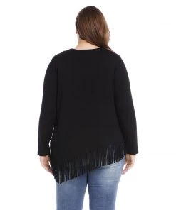 Karen Kane Plus Size Asymmetric Fringe Top
