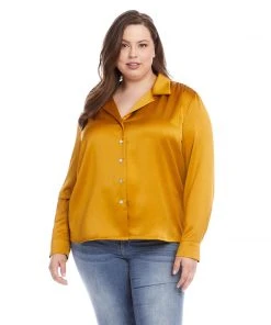 Karen Kane Plus Size Long Sleeve Button Up Shirt