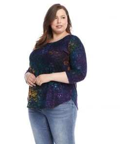 Karen Kane Plus Size Tie Dye Burnout Shirttail Top New Arrivals