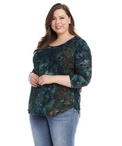 Karen Kane Plus Size Tie Dye Burnout Shirttail Top