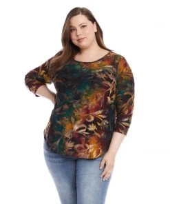 Karen Kane Plus Size Tie Dye Burnout Shirttail Top
