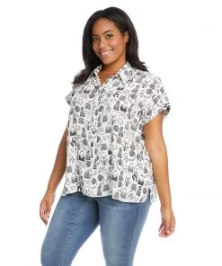 Karen Kane Plus Size Extended Sleeve Button-Up