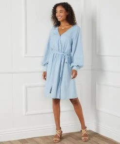 Karen Kane Long Sleeve Chambray Dress Clothing