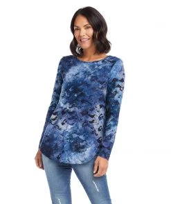 Karen Kane Tie-Dye Burnout Shirttail Top Clothing