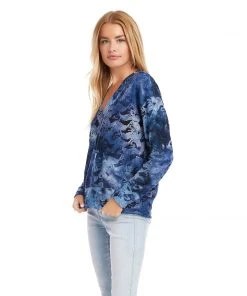 Karen Kane Petites Petite Size Tie-Dye Burnout V-Neck Top