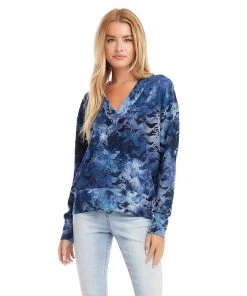 Karen Kane Petites Petite Size Tie-Dye Burnout V-Neck Top