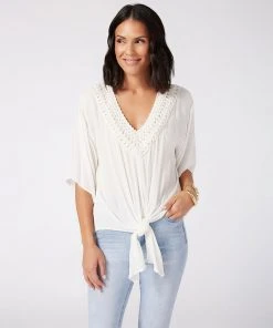 Karen Kane Clothing Crochet Neck Tie-Front Top