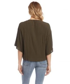 Karen Kane Crochet Neck Tie-Front Top