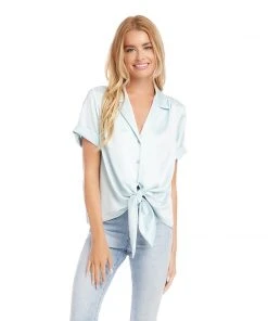 Karen Kane Clothing Roll Sleeve Tie-Front Top