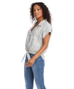 Karen Kane Clothing Roll Sleeve Tie-Front Top