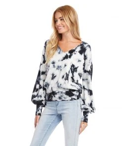 Karen Kane Tie-Dye V-Neck Sweater