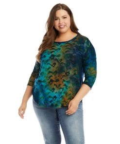Karen Kane Plus Size Tie-Dye Burnout Shirttail Top