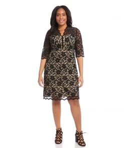 Karen Kane Plus Size V-Neck Scallop Lace Dress